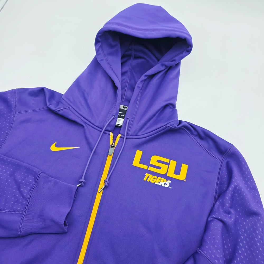 Nike LSU Tigers Therma-FIT Full Zip Hoodie Mens XXL Purple Yellow Sweatshirt